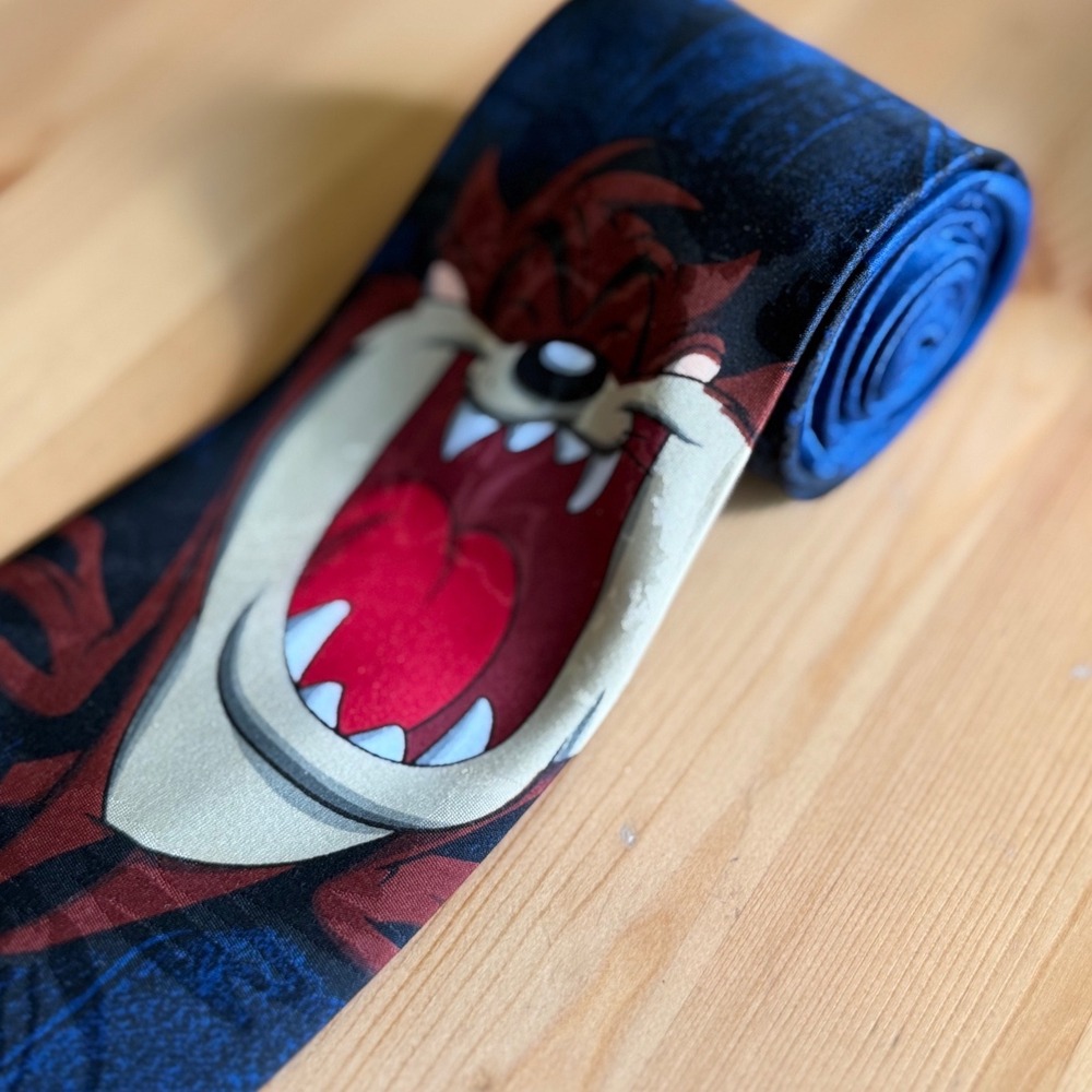 Vintage 1996 Looney Tunes Tasmanian Devil Taz Necktie Blue Novelty Warner Bros